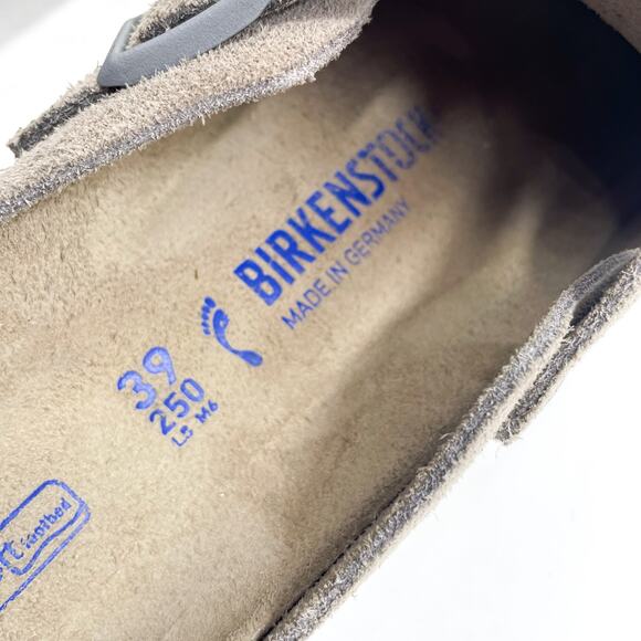 SOLD-Birkenstock Boston Mules Grey Suede Leather Soft Footbed Sz 39 / 8 NARROW - Picture 8 of 8